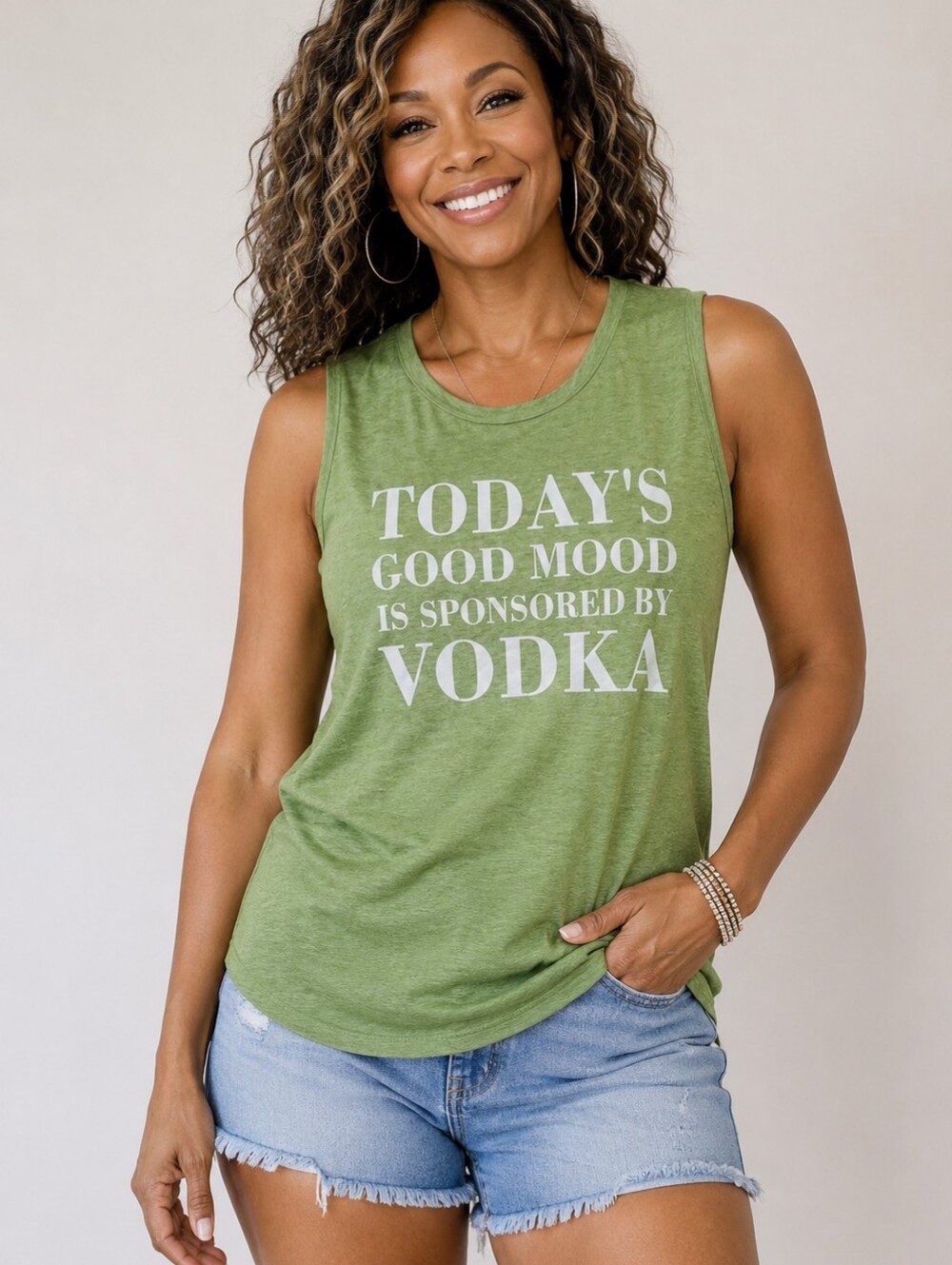 Today's Good Mood Is Sponsored By Vodka Graphic Tank Top -NWOT